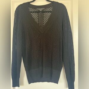 White House Black Market Black Loose Knit V-Neck Sweater